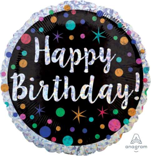 Happy Birthday Dots Holographic Foil Balloon - Click Image to Close